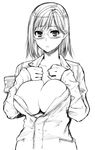  blush breasts cleavage glasses greyscale huge_breasts konori_mii monochrome solo to_aru_kagaku_no_railgun to_aru_majutsu_no_index yoshida_inuhito 