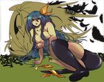  asymmetrical_wings bad_id bad_pixiv_id blue_eyes blue_hair blush breasts convenient_leg dizzy feathers guilty_gear hair_censor hair_over_breasts large_breasts lips long_hair lying nude ribbon solo steve-fox tail tail_ribbon thighhighs undine_(guilty_gear) very_long_hair wings 