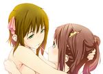  amami_haruka bad_id bad_pixiv_id colorized eye_contact food hand_behind_head idolmaster idolmaster_(classic) looking_at_another multiple_girls pocky pocky_kiss shared_food takatsuki_yayoi thesale yuri 