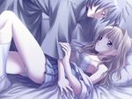  1boy 1girl bed blonde blonde_hair cross_channel game_cg grey_hair kurosu_taichi lying panties underwear yamanobe_miki 