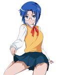  blue_eyes blue_hair ciel glasses melty_blood ribbon samuraig school_uniform short_hair solo tsukihime 