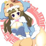  animal_ears animal_hat anyamal_tantei_kirumin_zoo bad_id bad_pixiv_id blush breasts brown_hair cleavage dog dog_ears dog_hat dress hat large_breasts long_hair mikogami_nagisa momoero open_mouth paws purple_eyes solo 