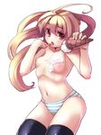  blonde_hair blush breasts brown_eyes christinya food ice_cream long_hair medium_breasts nipples original panties solo striped striped_panties thighhighs topless underwear underwear_only 