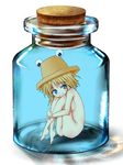  3d barefoot blonde_hair blue_eyes bottle eyes ge-ha hat in_bottle in_container minigirl moriya_suwako nude short_hair solo touhou 