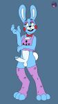  animatronic anthro balls blue_body blue_fur bow_tie buckteeth clothing deriftr erection eyelashes five_nights_at_freddy&#039;s five_nights_at_freddy&#039;s_2 fur genitals green_eyes hi_res humanoid lagomorph leggings legwear leporid machine male mammal penis pink_clothing rabbit robot scottgames shirt smile solo standing tank_top teeth topwear toy_bonnie_(fnaf) white_body 