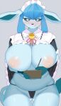  2023 alternate_version_at_paywall anthro areola big_breasts biped blue_body blue_hair blush breasts camel_toe clipboard clothing eeveelution faeki female generation_1_pokemon grey_background hair hi_res holding_clipboard holding_object holding_pen huge_breasts maid_headdress maid_uniform mostly_nude navel nintendo nipples pen pokemon pokemon_(species) pokemorph simple_background slightly_chubby slightly_chubby_anthro slightly_chubby_female solo uniform vaporeon writing_text 