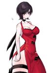  1girl ada_wong black_choker black_eyes black_hair breasts choker cleavage dress highres large_breasts looking_at_viewer red_dress resident_evil short_hair solo thick_thighs thigh_pouch thighlet thighs usa37107692 