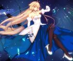  1girl antenna_hair archetype_earth arcueid_brunestud bangs bare_shoulders blonde_hair blue_sky breasts brown_pantyhose chain cleavage closed_mouth collarbone commentary_request detached_collar detached_sleeves dress elbow_gloves floating_hair gloves high_heels highres iro_(sekaixiro) long_hair looking_at_viewer melty_blood mixed-language_commentary pantyhose red_eyes single_hair_intake skirt sky solo tsukihime very_long_hair white_dress white_footwear white_gloves white_sleeves 
