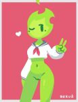  &lt;3 bottomless clothed clothing elemental_creature female fire fire_creature fuku_fire genitals gesture hi_res humanoid midriff nekuzx one_eye_closed pussy simple_background solo undertale_(series) v_sign wink 