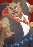  2023 anthro bear bottomwear brown_nose clothed clothing harry_potter_(series) hi_res kemono magic male mammal necktie overweight overweight_male pants shirt solo topwear yuzpoco 