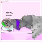  1:1 absurd_res animatronic anthro bed big_breasts bikini breasts canid canine canis clothing curvy_figure english_text female five_nights_at_freddy&#039;s five_nights_at_freddy&#039;s:_security_breach fluffy fluffy_tail fur furniture grey_body grey_fur hi_res imminent_sex liafurr looking_at_viewer machine mammal mature_female micro_bikini piercing robot roxanne_wolf_(fnaf) scottgames solo submissive swimwear tail text thick_thighs tired url voluptuous wolf 
