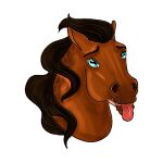 1:1 2021 alpha_channel amber18db ambiguous_gender blue_eyes brown_body brown_hair brown_mane digital_media_(artwork) dolero equid equine eyebrows feral hair headshot_portrait horse looking_at_viewer low_res mammal mane open_mouth portrait simple_background solo tongue tongue_out 