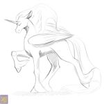  equid equine feral fetlocks foxenawolf greyscale hair hooves horn male mammal monochrome solo tail unicorn_horn winged_unicorn wings 
