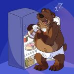  anthro appliance barefoot bear black_nose bottle briefs briefs_only brown_body brown_fur bulge cake can candy chocolate chocolate_milk claws clothed clothing container dessert eyes_closed feathers feet flavored_milk food fridge fur glowing hi_res inside jewelry kitchen_appliance light male mammal milk milk_carton mushketeery necklace open_mouth sleeping solo sound_effects teeth_showing tighty_whities tongue_showing topless underwear underwear_only vowelless vowelless_sound_effect white_briefs white_clothing white_underwear zzz 