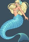  accessory aqua_mermaid_(mermaid_world) blonde_hair blue_body blue_eyes blue_scales colored dreamscreep female fin fish_tail flower flower_in_hair gills glistening glistening_body hair hair_accessory hi_res humanoid long_hair marine merfolk mermaid_world navel nipples not_furry pink_nipples plant scales shaded smile solo split_form tail tail_fin 