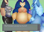 absurd_res anthro big_breasts blue_body breasts butt digital_media_(artwork) eeveelution eye_contact female fluffy fluffy_tail fur fusion generation_1_pokemon generation_4_pokemon group gynomorph hi_res humanoid hybrid intersex looking_at_another looking_at_viewer lopunny machamp nintendo nipples nude open_mouth overweight pokemon pokemon_(species) pokemon_fusion simple_background smile snorlax tail text trio vaporeon xenolith0 