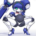  android blazermate breasts highres joints mechanical_arms mechanical_legs medarot medium_breasts nepgalle panties pregnant robot robot_girl robot_joints squatting underwear white_panties 
