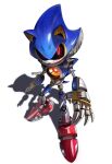  1boy claws commentary highres looking_at_viewer metal_sonic red_eyes red_footwear robot shadow snartles solo sonic_(series) sonic_cd white_background 