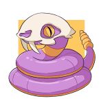  colored_sclera cosplay cubone cubone_(cosplay) ekans fangs from_side highres looking_at_viewer orange_background orange_sclera pokemon pokemon_(creature) slit_pupils teletelo white_background 