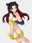  1girl absurdres black_hair blush breasts earrings fate/grand_order fate_(series) gloves highres ishtar_(fate) jewelry long_hair looking_at_viewer multicolored_hair navel nipples partially_undressed pubic_hair pussy red_eyes red_hair solo space_ishtar_(fate) sparse_pubic_hair two-tone_hair witchmyst 
