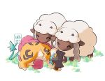  alternate_size artist_name facing_another grass happy highres horns lying no_humans on_side open_mouth pokemon pokemon_(creature) raikou sheep sleeping smile teeth teletelo white_background wooloo 