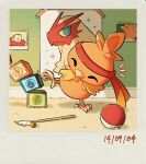  artist_name blaziken closed_eyes dated drawing egg headband highres indoors kicking meme no_humans photo_(object) poke_ball pokemon pokemon_(creature) red_headband sparkle teletelo torchic training 