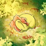  blurry blurry_foreground claws closed_eyes flower grass highres meganium nature outdoors pokemon pokemon_(creature) red_flower sleeping solo teletelo 