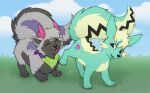  duo elronya fan_character generation_3_pokemon generation_4_pokemon generation_5_pokemon happy hybrid male mushi nintendo outside playing pokemon pokemon_(species) poochyena stunky trubbish 