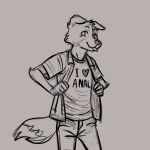  border_collie bottomwear canid canine canis clothed clothing collie domestic_dog herding_dog hi_res looking_at_viewer male mammal pants pastoral_dog sheepdog shirt sketch solo squigor tagme tail text text_on_clothing tongue tongue_out topwear 