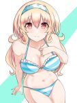  1girl bare_shoulders bikini blush breasts choker cleavage closed_mouth collarbone compa hair_between_eyes hairband hand_on_own_chest highres large_breasts long_hair looking_at_viewer navel neptune_(series) paid_reward_available pink_eyes pink_hair sitting smile solo striped striped_bikini swimsuit zatsu 