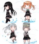  :o arare_(kancolle) arare_kai_ni_(kancolle) arm_behind_back asashio_(kancolle) asashio_kai_ni_(kancolle) black_dress black_hair black_ribbon black_thighhighs blush brown_hair chibi closed_mouth double_bun dress grey_hair hair_bun hair_ribbon hat highres kantai_collection kasumi_(kancolle) kasumi_kai_ni_(kancolle) kneehighs long_hair michishio_(kancolle) michishio_kai_ni_(kancolle) multiple_girls neck_ribbon parted_lips pinafore_dress poipoi_purin ribbon school_uniform shirt short_hair side_ponytail simple_background smile socks thighhighs twintails white_background white_shirt 