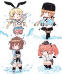  anchor_hair_ornament atlanta_(kancolle) black_headwear black_skirt blonde_hair blue_skirt brown_hair chibi closed_mouth earrings elbow_gloves fur_hat garrison_cap gloves hair_ornament hairband hairclip hat headgear highres jewelry kantai_collection long_hair low_twintails multiple_girls papakha parted_lips pleated_skirt poipoi_purin rensouhou-chan rudder_footwear sailor_collar scarf shawl sheffield_(kancolle) shimakaze_(kancolle) skirt squatting standing star_(symbol) star_earrings striped striped_thighhighs tashkent_(kancolle) thighhighs triangle_mouth twintails two_side_up water white_gloves white_scarf 