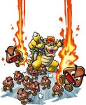  1boy absurdres bowser bracelet collar fire goomba highres jewelry mario_&amp;_luigi_rpg mario_&amp;_luigi_rpg_(style) mario_(series) official_art open_mouth pointing red_hair sharp_teeth spiked_bracelet spiked_collar spiked_shell spikes teeth transparent_background 