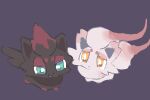  3:2 ambiguous_gender black_body black_fur duo feral fur generation_5_pokemon hi_res hisuian_form hisuian_zorua nintendo pokemon pokemon_(species) regional_form_(pokemon) smile teeth white_body white_fur yakkotsuki zorua 