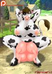  absurd_res anthro bodily_fluids bovid bovine breast_milking breasts cattle dinosknight fan_character female hi_res lactating mammal milk nipples solo teats text udders url 