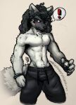  abs absurd_res anthro athletic athletic_anthro black_body black_fur black_nose blush bottomwear clothed clothing countershading curled_hair dark_hair eyebrows fur hair hi_res invalid_background jwbash lemur male mammal muscular muscular_anthro muscular_male pants pawpads pecs primate red_eyes ring-tailed ring-tailed_lemur roku_(jwbash) shirtless simple solo solo_focus standing strepsirrhine teeth thick_eyebrows topless topless_anthro topless_male white_body white_fur 