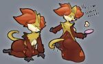  anthro breasts butt butt_grab canid canine cleavage clothed clothing delphox egg emerycallahan female food fox generation_6_pokemon hand_on_butt hi_res mammal nintendo pokemon pokemon_(species) solo 