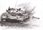  dust graphite_(medium) greyscale ground_vehicle headlight makarov771 military military_vehicle monochrome motor_vehicle no_humans original radio_antenna russian_commentary sketch t-80 tank traditional_media turret ukraine vehicle_focus 