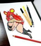  absurd_res animal_humanoid big_breasts bikini breasts clothing female hair hi_res huge_breasts humanoid mammal mouse murid murine nude photography_(artwork) red_eyes red_hair rodent sheebibites solo sweater swimwear topwear traditional_media_(artwork) 