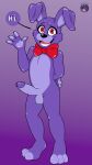  9:16 animatronic anthro bonnie_(fnaf) bow_tie deriftr erection five_nights_at_freddy&#039;s genitals gesture greeting hi_res humanoid lagomorph leporid machine male mammal nude penis purple_body purple_penis rabbit red_eyes robot scottgames shadow smile solo standing waving 