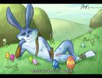  anthro diam_snow e._aster_bunnymund easter easter_bunny easter_egg holidays lagomorph leporid lying male mammal rabbit relaxed_expression rise_of_the_guardians showing_penis solo 