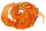  animal animal_focus bell_pepper_slice dragon food food_focus full_body green_eyes highres horns napolitan no_humans omarumaru orange_theme original pasta simple_background solo spaghetti white_background 