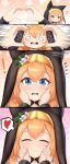  ! 1girl ? absurdres animal_ears animal_hood blue_archive blue_eyes blush cat_ears cat_hood closed_eyes closed_mouth hand_on_another&#039;s_face heart highres hood looking_at_viewer mari_(blue_archive) nun open_mouth red_hair smile spoken_heart yolo_generations 