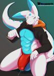  abs absurd_res anthro balls big_balls blue_body blue_eyes blue_scales bluepanda115 bodily_fluids bulge clothed clothing clothing_lift dragon genital_fluids genitals hi_res jacket male muscular muscular_anthro muscular_male pecs precum reptile saber_(bluepanda115) scales scalie simple_background solo spiked_tail spikes spikes_(anatomy) topwear white_body white_scales 