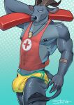  abs absurd_res anthro band-aid bandage blue_body blue_fur bovid bovine bulge butt clothing detailed_bulge fingers fur genital_outline glistening glistening_body glistening_bulge glistening_skin hi_res hooved_fingers hooves horn lifeguard looking_at_viewer male mammal mesh_top muscular muscular_anthro muscular_arms muscular_male nipple_piercing nipples pecs penis_outline piercing rescue_tube solo speedo statiik_(artist) swimwear tail tail_tuft true_buffalo tuft water_buffalo wet wet_clothing whistle_(object) 