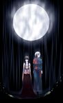  bad_id bad_pixiv_id bangs black_hair blouse blunt_bangs boots dress full_body full_moon highres houraisan_kaguya ikkei_dou long_hair long_skirt long_sleeves moon multiple_girls no_hat no_headwear rain red_skirt skirt standing touhou very_long_hair yagokoro_eirin 