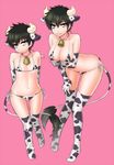  alternate_costume animal_ears animal_print arms_behind_back bangs bell bent_over bikini black_hair blue_eyes breast_hold breasts cleavage cow_ears cow_girl cow_print cow_tail flat_chest genderswap genderswap_(mtf) gintama hair_between_eyes hand_on_thigh hijikata_toushirou horns kemonomimi_mode large_breasts looking_at_viewer micro_bikini multiple_girls navel neck_ribbon pink_background print_bikini ribbon short_hair side-tie_bikini simple_background smile string_bikini swimsuit tail thigh_gap thighhighs time_paradox wide_hips younger zantou 