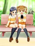  agi_(fantastic_children) bench crossover fantastic_children hajime_(caramel_toone) legs multiple_girls onegai_my_melody panties pantyshot park park_bench sakurazuka_miki school_uniform sitting socks underwear yumeno_uta 