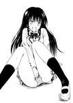  blush greyscale kotegawa_yui long_hair monochrome mutsuki_raimu panties pantyshot pantyshot_(sitting) school_uniform sitting solo to_love-ru underwear 