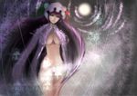  bottomless breasts hat highres kami_amane_kurohime large_breasts long_hair patchouli_knowledge purple_eyes purple_hair solo touhou 